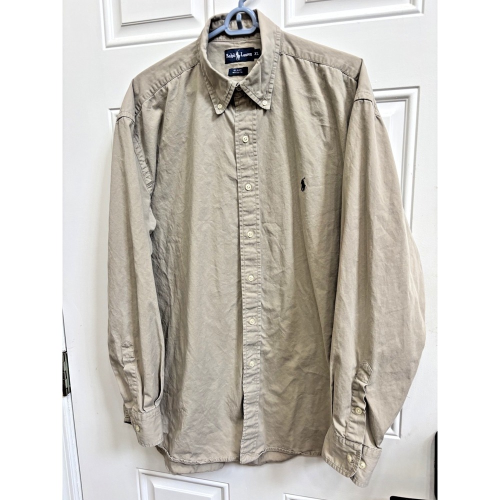 Vtg Polo Ralph Lauren Shirt XL Blake Button Down Tan Khaki  Long Sleeve